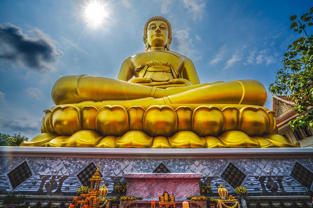 Largest golden Buddha, Wat Paknam Bhasicharoen in Bangkok, Thailand. Temple established in 1600s.